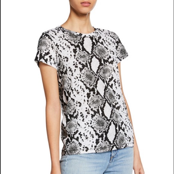 Rag & Bone White Python Snake Print Cotton T-Shirt - Picture 7 of 14